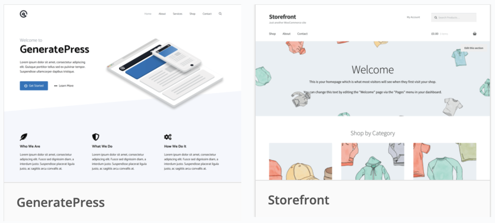 generatepress and storefront blockified themes